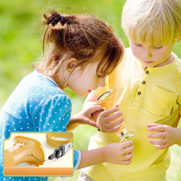 Barnvetenskapsmikroskop med färgdisplay, kompakt design, kraftfull förstoring och LED-belysning för unga forskare.
