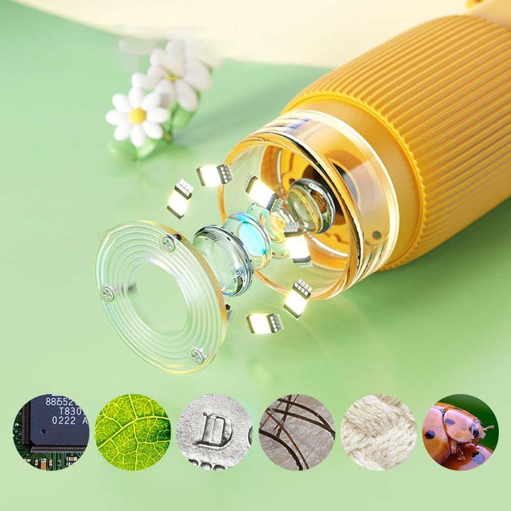 Barnvetenskapsmikroskop med färgdisplay, kompakt design, kraftfull förstoring och LED-belysning för unga forskare.