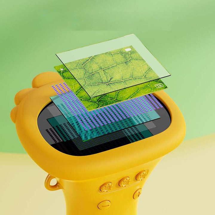 Barnvetenskapsmikroskop med färgdisplay, kompakt design, kraftfull förstoring och LED-belysning för unga forskare.