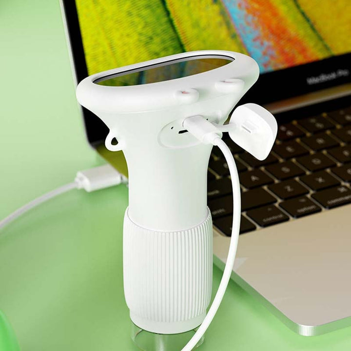 Barnvetenskapsmikroskop med färgdisplay, kompakt design, kraftfull förstoring och LED-belysning för unga forskare.