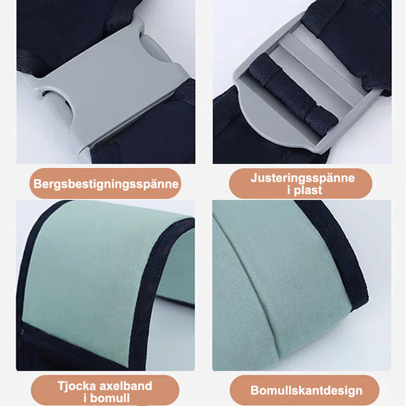 "Bärsele för barn i ljus sjögrön, justerbar och lättviktig med ventilerande 3D-mesh för optimal komfort och stil."