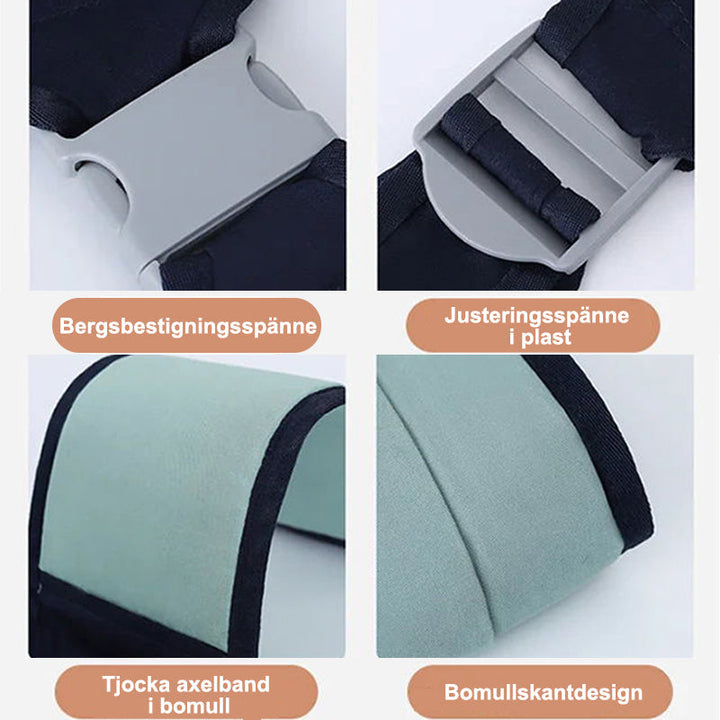 "Bärsele för barn i ljus sjögrön, justerbar och lättviktig med ventilerande 3D-mesh för optimal komfort och stil."