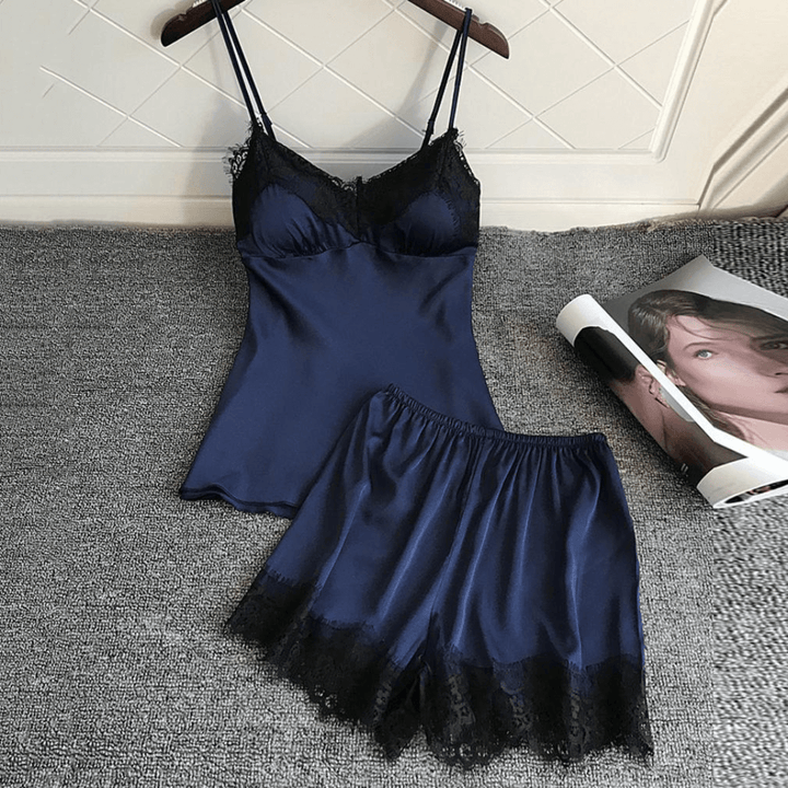 Satin Pyjamas Set med V-ringning
