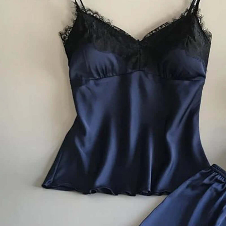 Satin Pyjamas Set med V-ringning