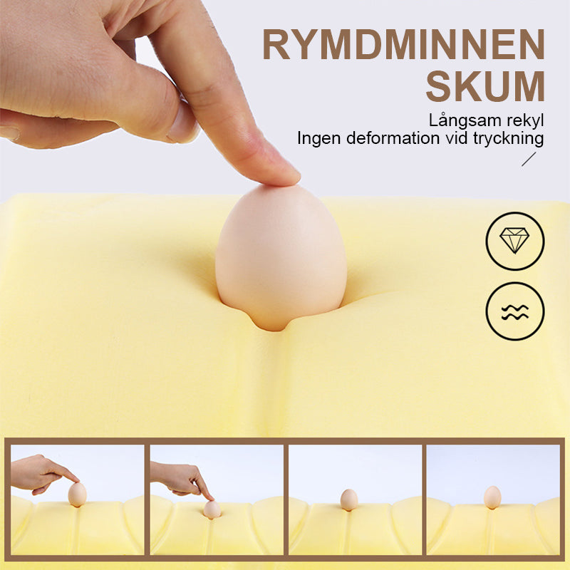 "Beige ergonomisk nackkudde med minnesskum för bilsäte; erbjuder komfort och stöd vid långa bilresor."