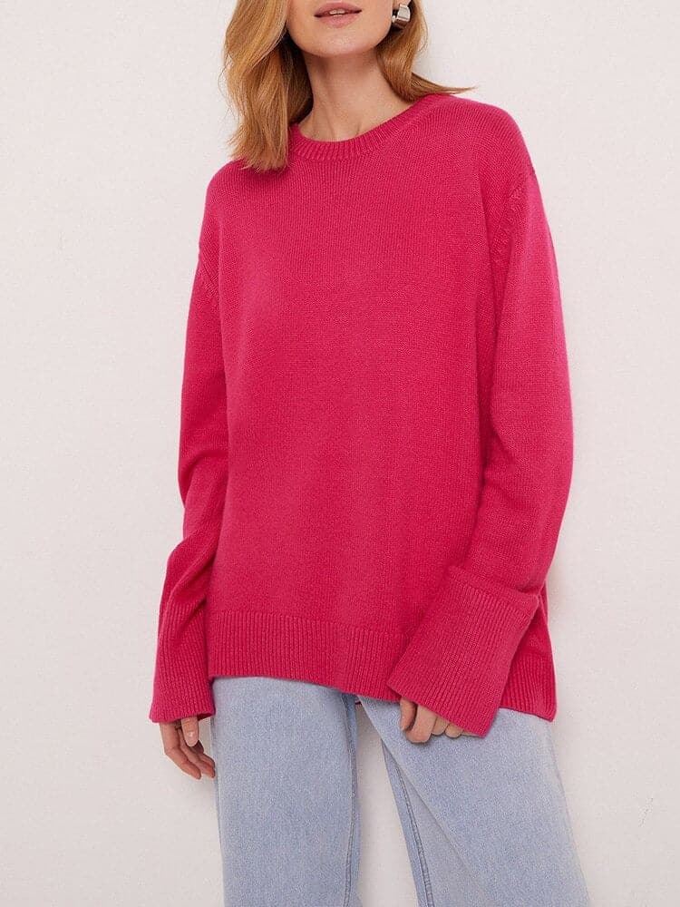 "Bekväm oversized tröja i ljusblå bomull för kvinnor, med generös passform och ribbade detaljer för trendig stil."