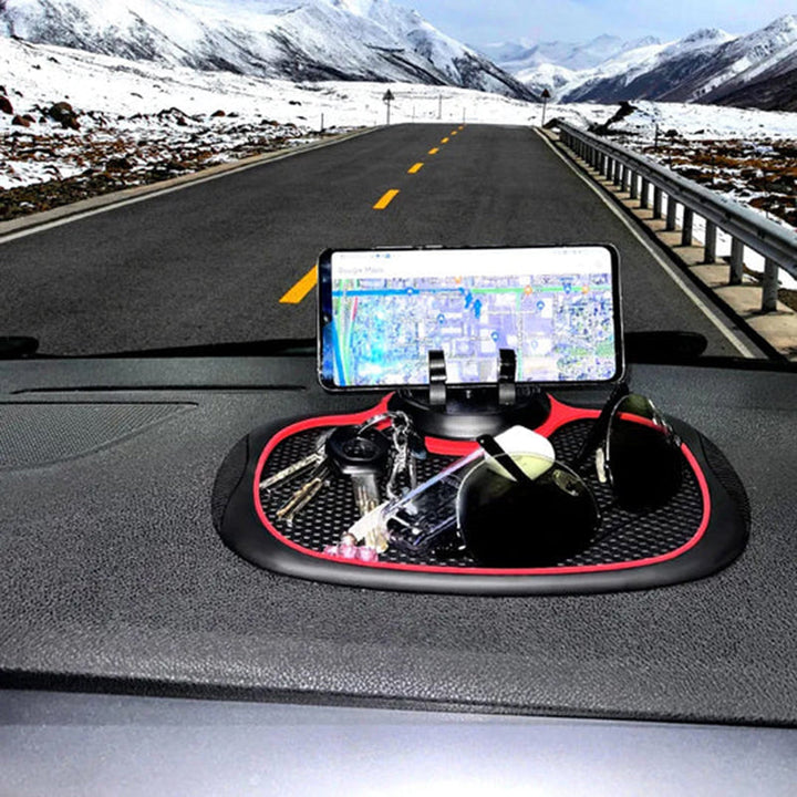 "Bil anti-halk telefonmatta i svart PVC, med justerbar telefonhållare och 360° rotation, för säker och stilren bilkörning."