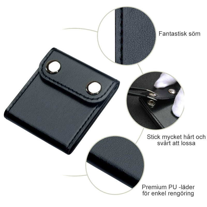 "Bilbältejusterare i premiumläder, brun färg, säker och bekväm för barn och vuxna i bilen."