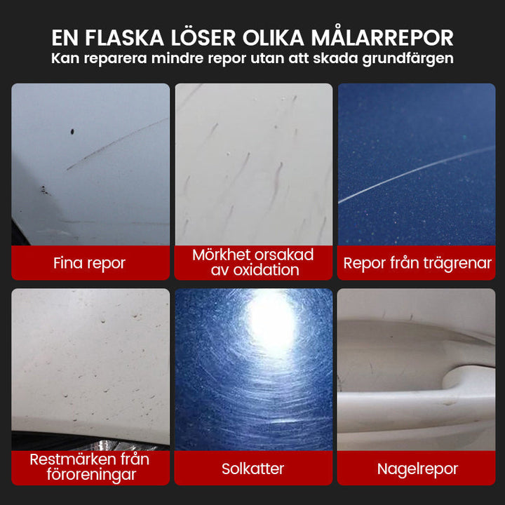 "Bilreparationsvax som återställer glans och tar bort repor med enkel applicering och reflekterande finish, 120 ml."