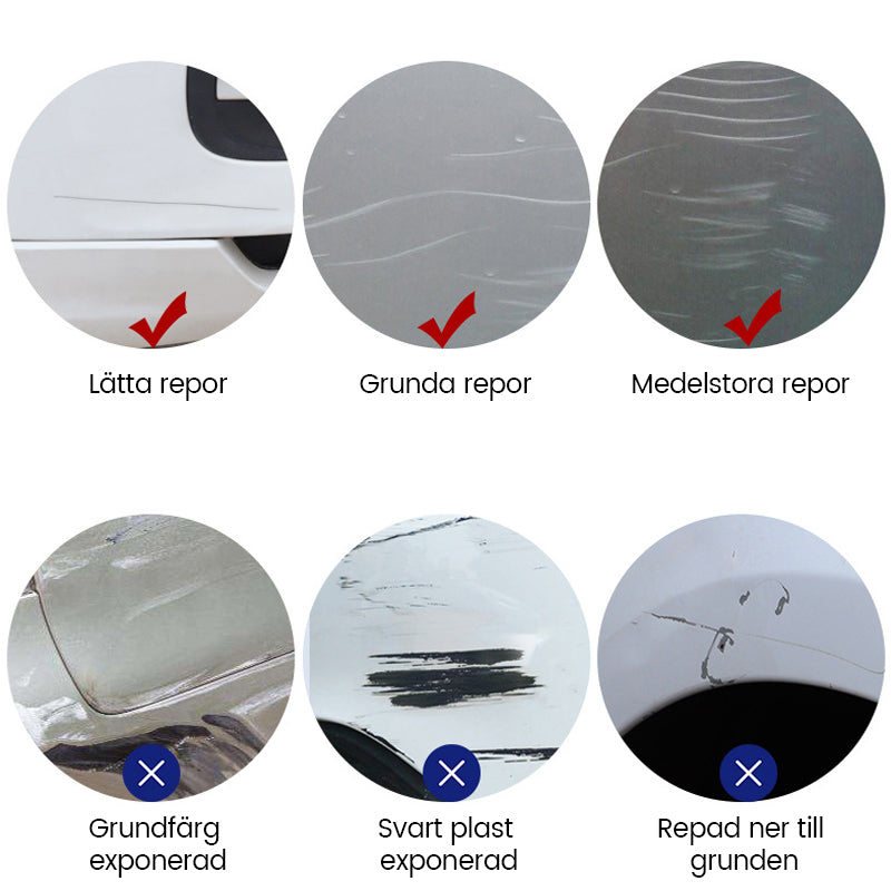 "Bilreparationsvax som återställer glans och tar bort repor med enkel applicering och reflekterande finish, 120 ml."