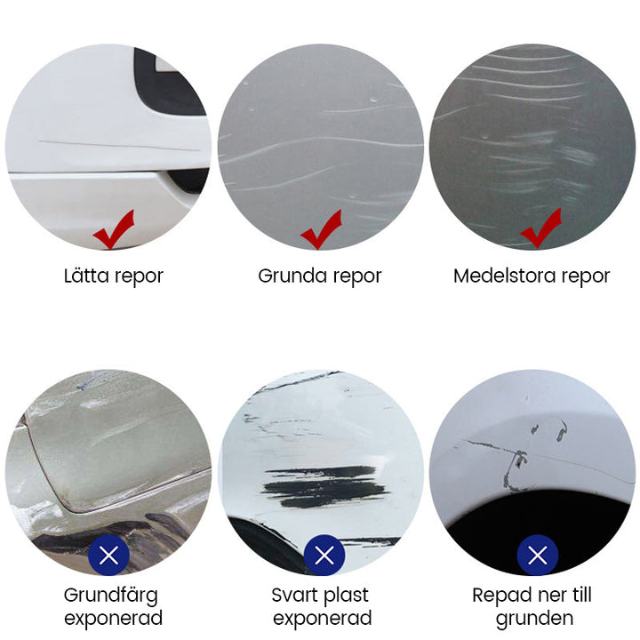 "Bilreparationsvax som återställer glans och tar bort repor med enkel applicering och reflekterande finish, 120 ml."