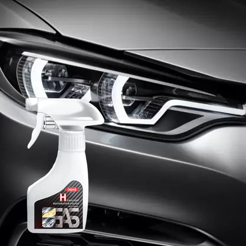 "Bilstrålkastarrengöringsspray, förbättrar ljusstyrkan, skyddar mot UV, klar flaska, förnyar bilstrålkastare snabbt."