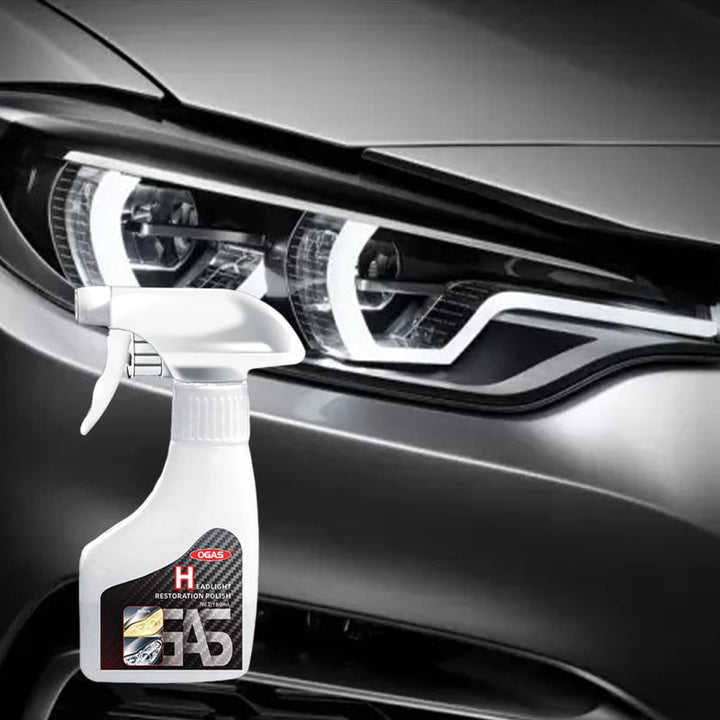 "Bilstrålkastarrengöringsspray, förbättrar ljusstyrkan, skyddar mot UV, klar flaska, förnyar bilstrålkastare snabbt."