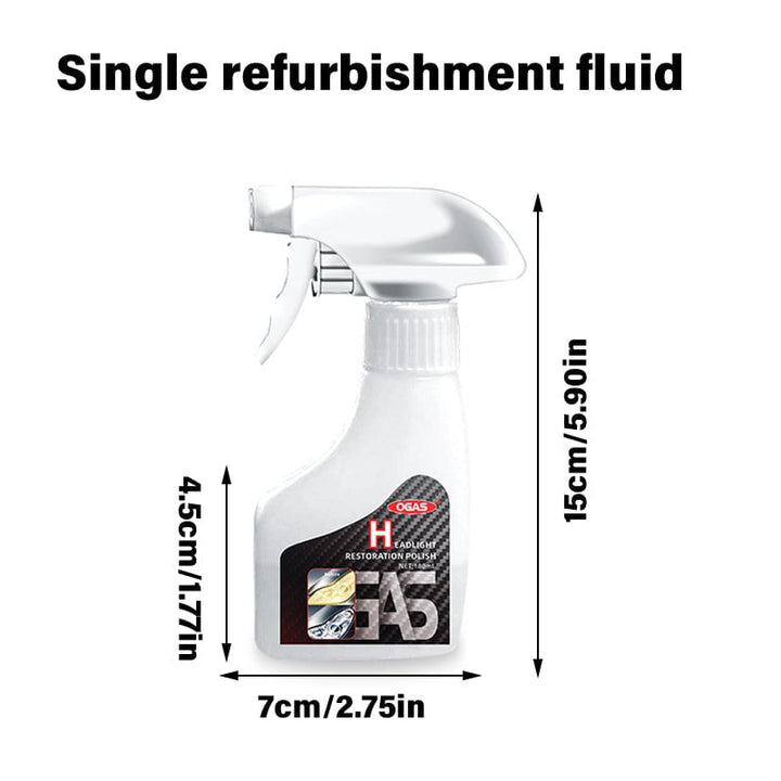 "Bilstrålkastarrengöringsspray, förbättrar ljusstyrkan, skyddar mot UV, klar flaska, förnyar bilstrålkastare snabbt."