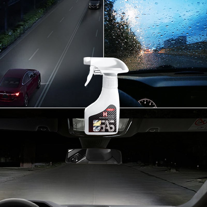 "Bilstrålkastarrengöringsspray, förbättrar ljusstyrkan, skyddar mot UV, klar flaska, förnyar bilstrålkastare snabbt."