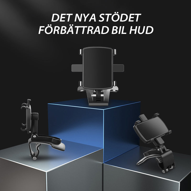 "Biltelefonhållare i svart ABS, elegant 360° rotation, värmebeständig, enkel installation, skyddskuddar mot repor."