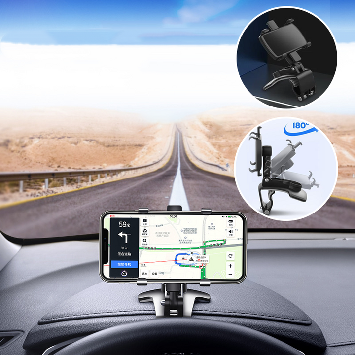 "Biltelefonhållare i svart ABS, elegant 360° rotation, värmebeständig, enkel installation, skyddskuddar mot repor."