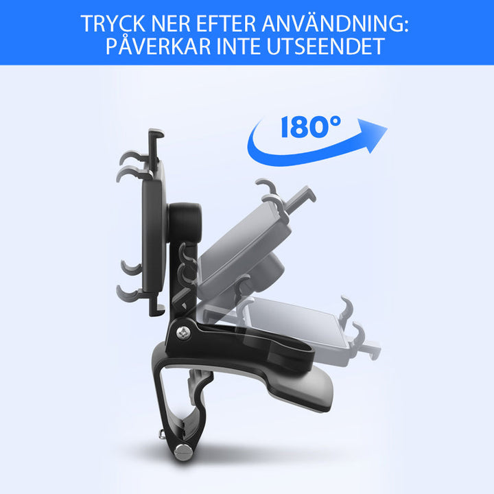 "Biltelefonhållare i svart ABS, elegant 360° rotation, värmebeständig, enkel installation, skyddskuddar mot repor."