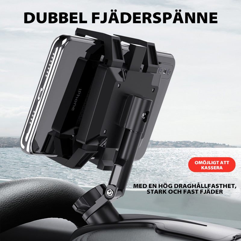 "Biltelefonhållare i svart ABS, elegant 360° rotation, värmebeständig, enkel installation, skyddskuddar mot repor."