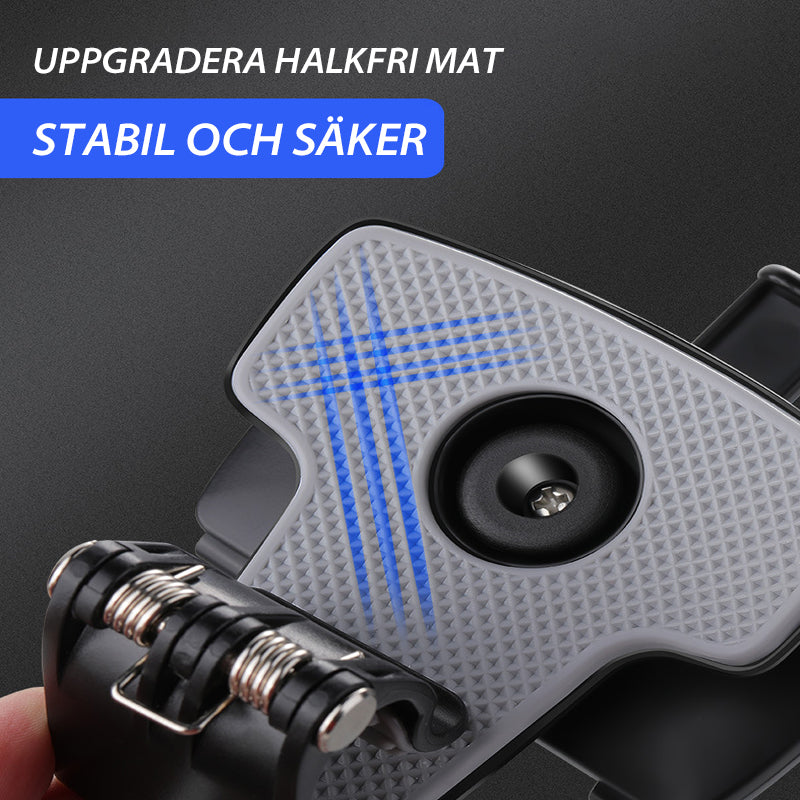 "Biltelefonhållare i svart ABS, elegant 360° rotation, värmebeständig, enkel installation, skyddskuddar mot repor."