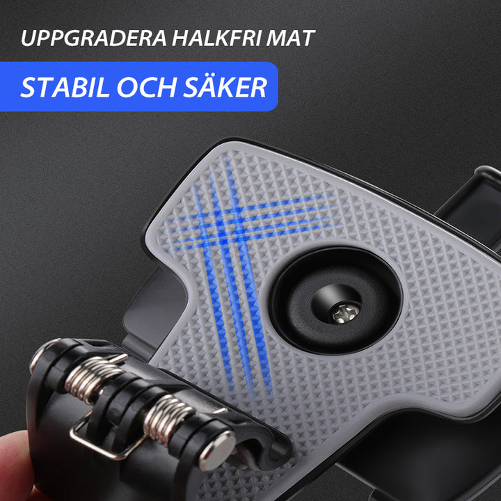 "Biltelefonhållare i svart ABS, elegant 360° rotation, värmebeständig, enkel installation, skyddskuddar mot repor."