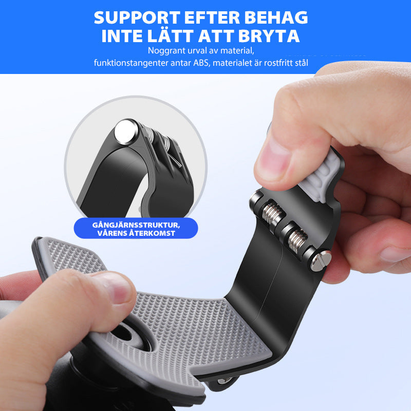 "Biltelefonhållare i svart ABS, elegant 360° rotation, värmebeständig, enkel installation, skyddskuddar mot repor."