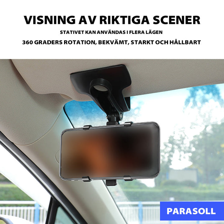 "Biltelefonhållare i svart ABS, elegant 360° rotation, värmebeständig, enkel installation, skyddskuddar mot repor."