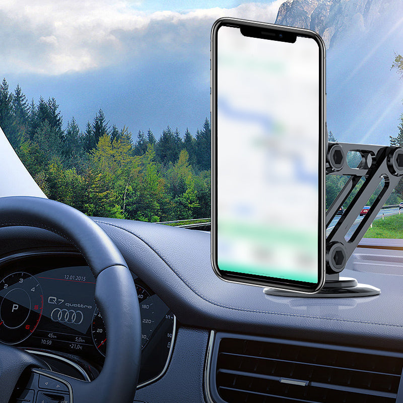 "Biltelefonhållare med 360° rotation, magnetisk, svart och silver design för handsfree användning i bilen"