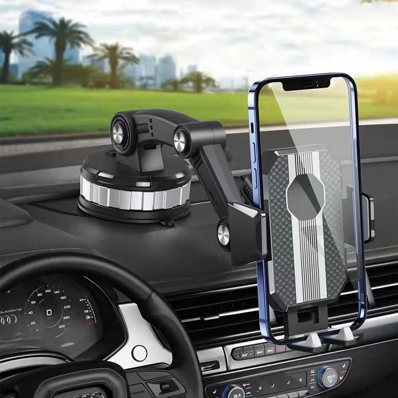 "Biltelefonhållare med 360° rotering, elegant design och kraftigt sugfäste för säker handsfree användning i bilen."