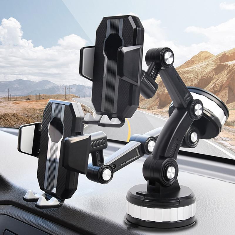"Biltelefonhållare med 360° rotering, elegant design och kraftigt sugfäste för säker handsfree användning i bilen."