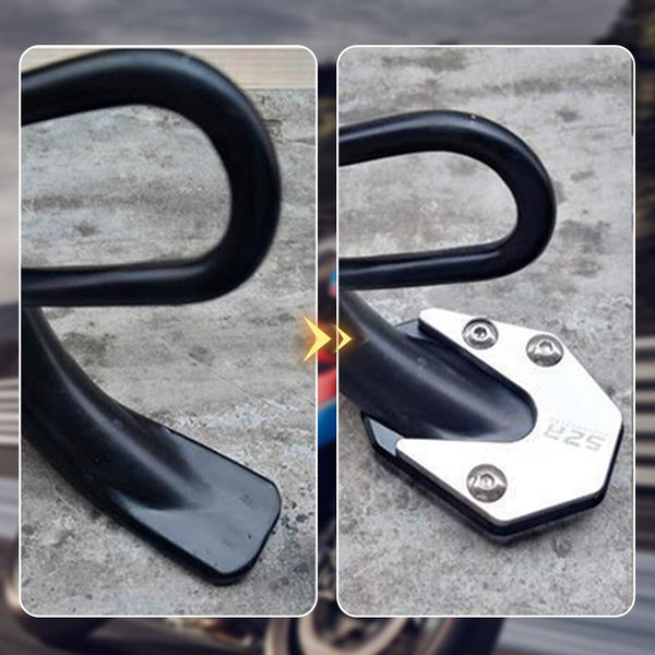 "Blå aluminium kickstand fotförlängare för motorcyklar, förstärker stabilitet på ojämn mark, minskar vältningsrisk."