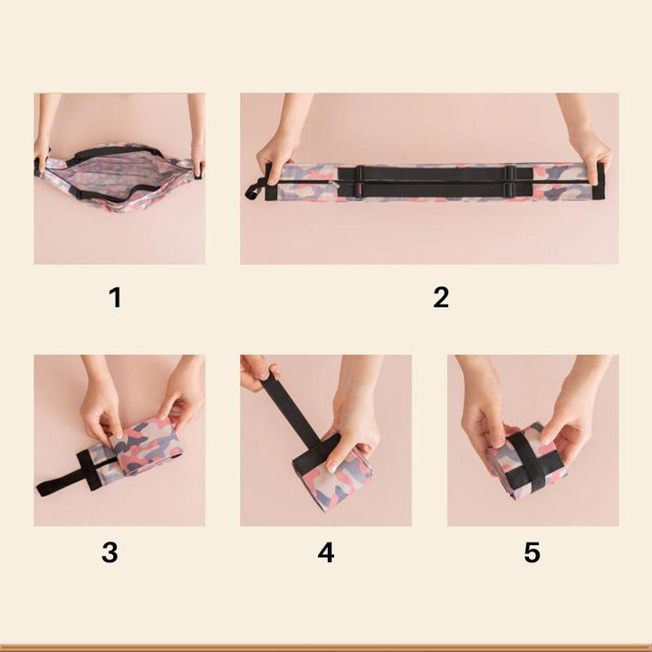 "Blå vikbar vattentät reseshoppingväska av nylon; lätt, rymlig och slitstark för dam och herr; perfekt för shopping."