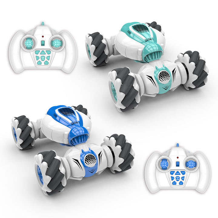 "Blågrön gestsensor bil med 360-grader stuntrotation, perfekt leksak för barn, innovativ och spännande design."