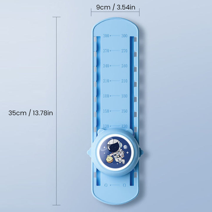 Blå/rosa justerbar höjdhoppsräknare för barn, uppmuntrar aktivitet och tillväxt med energisparande och språkval.
