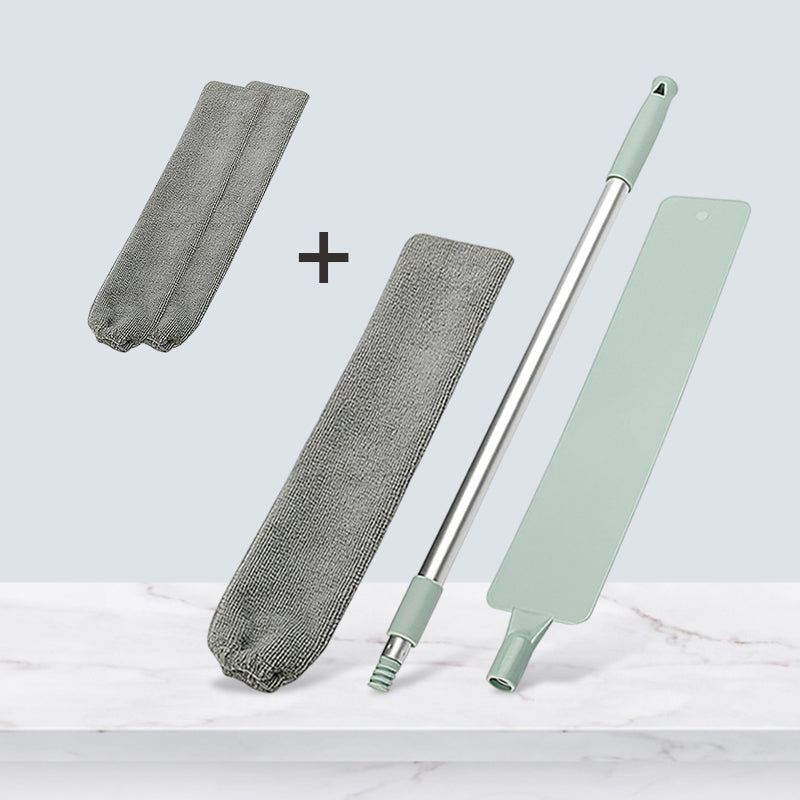 "Böjbar mikrofiber dammvippa för hemstädning, blå, anpassningsbar för svåråtkomliga ytor, med rostfritt stålhandtag."