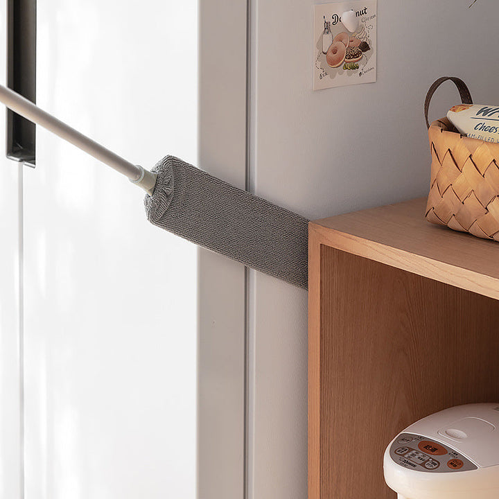 "Böjbar mikrofiber dammvippa för hemstädning, blå, anpassningsbar för svåråtkomliga ytor, med rostfritt stålhandtag."