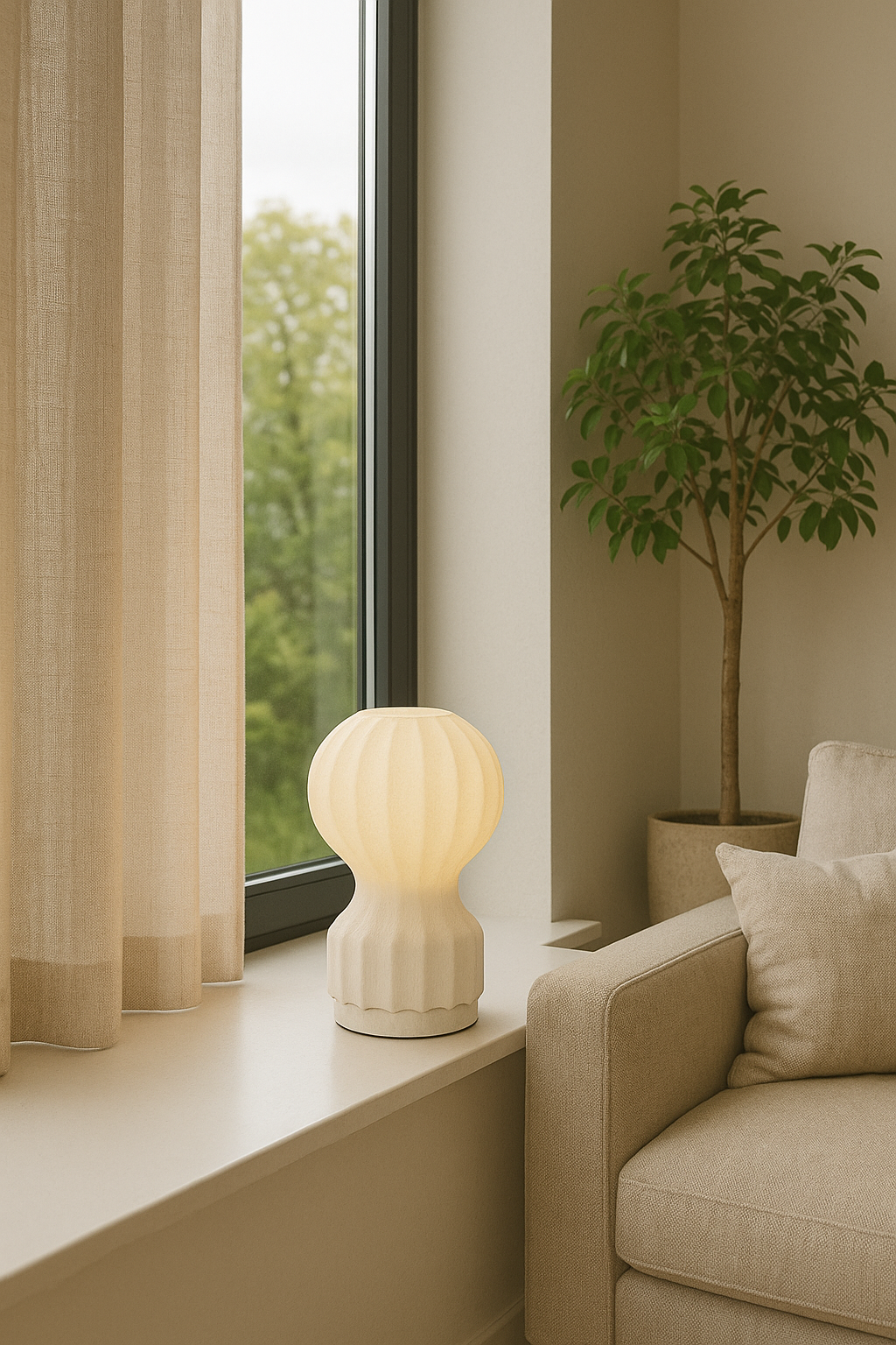 "Bordslampa Luftballong, organisk design, varm belysning, stålram, för moderna och klassiska interiörer."
