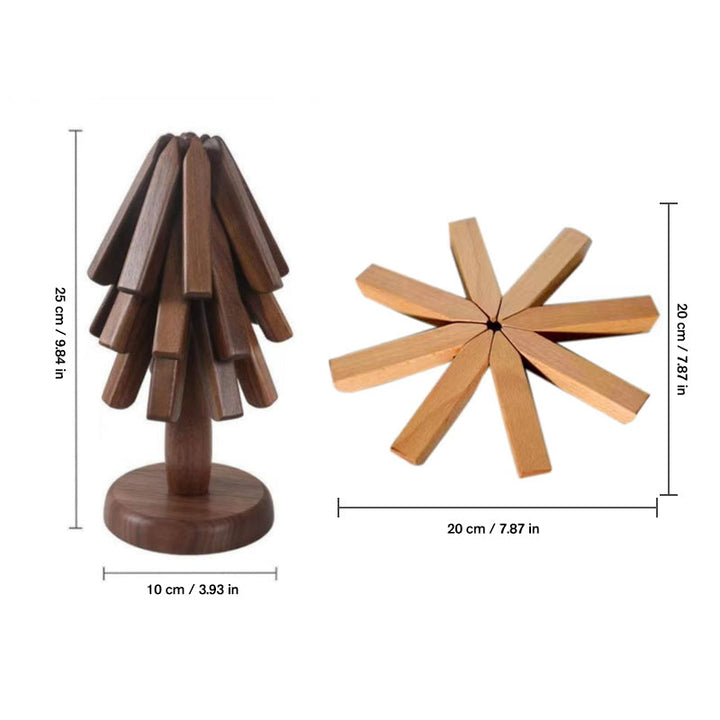 "Bordsmatta i svart valnötsträ, värmeisolerande, elegant design, i köket, hållbar naturprodukt."
