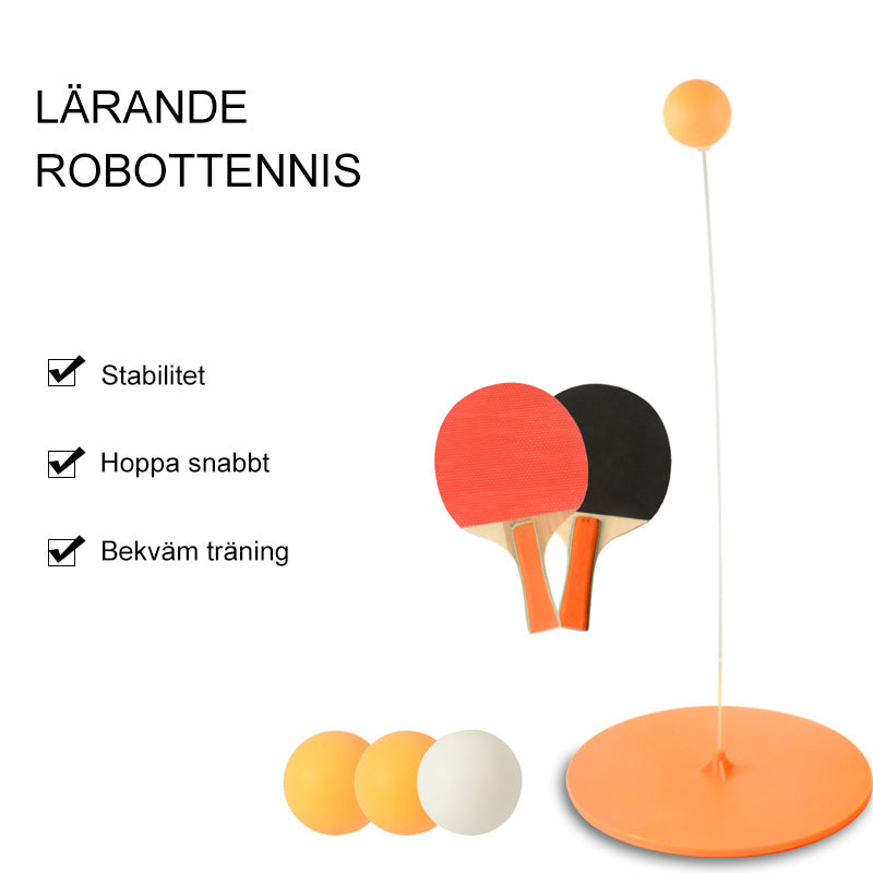 "Bordtennistränare i användning för hemmafamilj, flexibel och hållbar design, perfekt för inomhus- och utomhuslek."