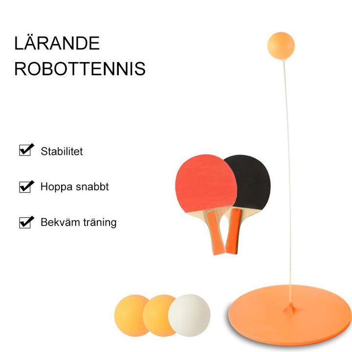 "Bordtennistränare i användning för hemmafamilj, flexibel och hållbar design, perfekt för inomhus- och utomhuslek."