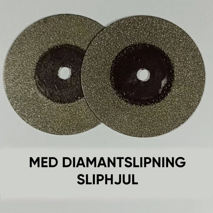 "Borrslipare med rostfri axel och diamantskiva för metall, plast och glasfiber, perfekt för precisionsarbete."