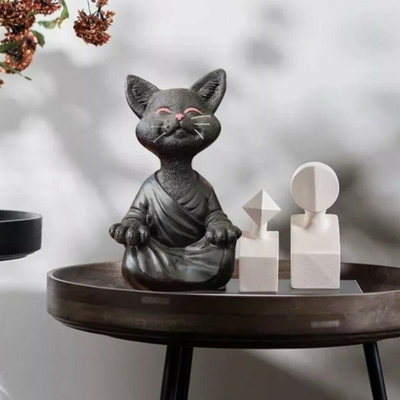 "Buddha prydnadskatt i harts, Zen dekoration med elegant design i svart, grå eller orange för hemmet."