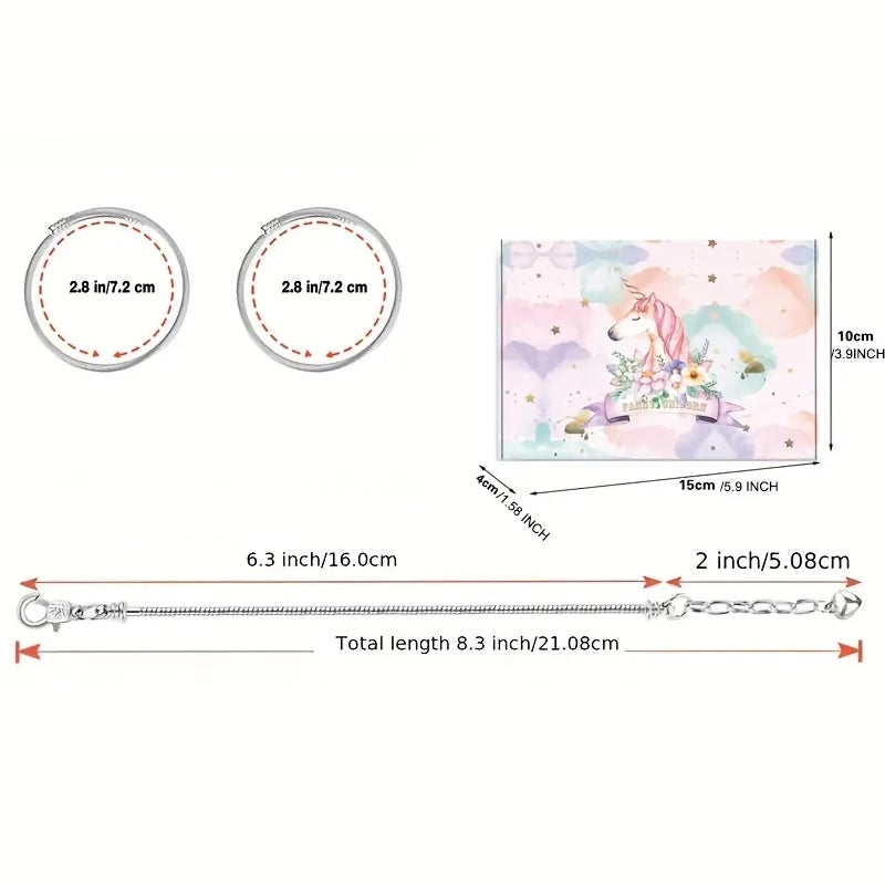 Charmigt armbands- och halsbandskit för flickor, med färgglada kristallpärlor och charmiga hängen som regnbågar och hjärtan.