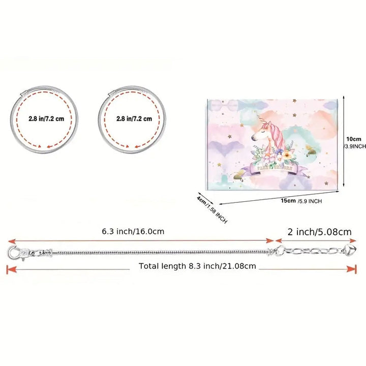 Charmigt armbands- och halsbandskit för flickor, med färgglada kristallpärlor och charmiga hängen som regnbågar och hjärtan.