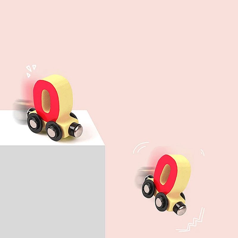 Charmigt färgglatt träledningståg för barn; pedagogisk leksak med magnetiska vagnar, främjar motoriska färdigheter.