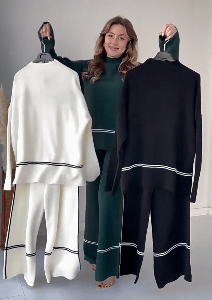 "Chic loungseset för kvinnor med vid byxa och oversized topp i mjukt, andningsbart tyg. Stilrent och bekvämt."