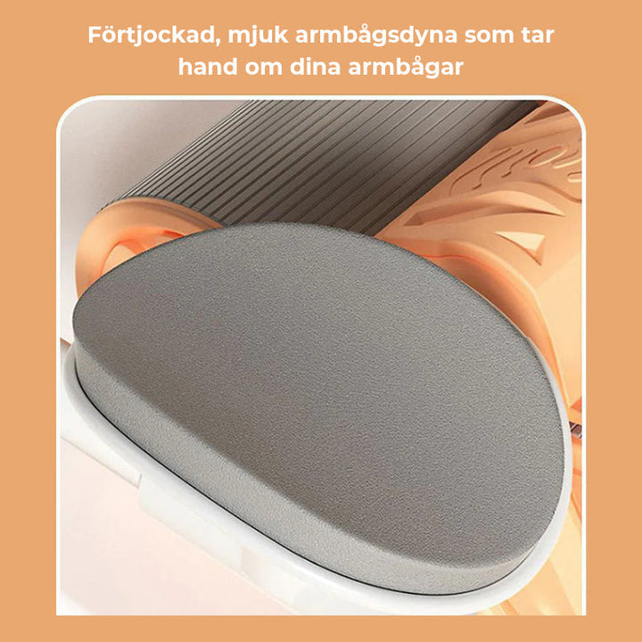 "Core Trainer plankrulle med EVA-skumhandtag och gummihjul för mångsidig träning. Perfekt för att förbättra stabilitet."