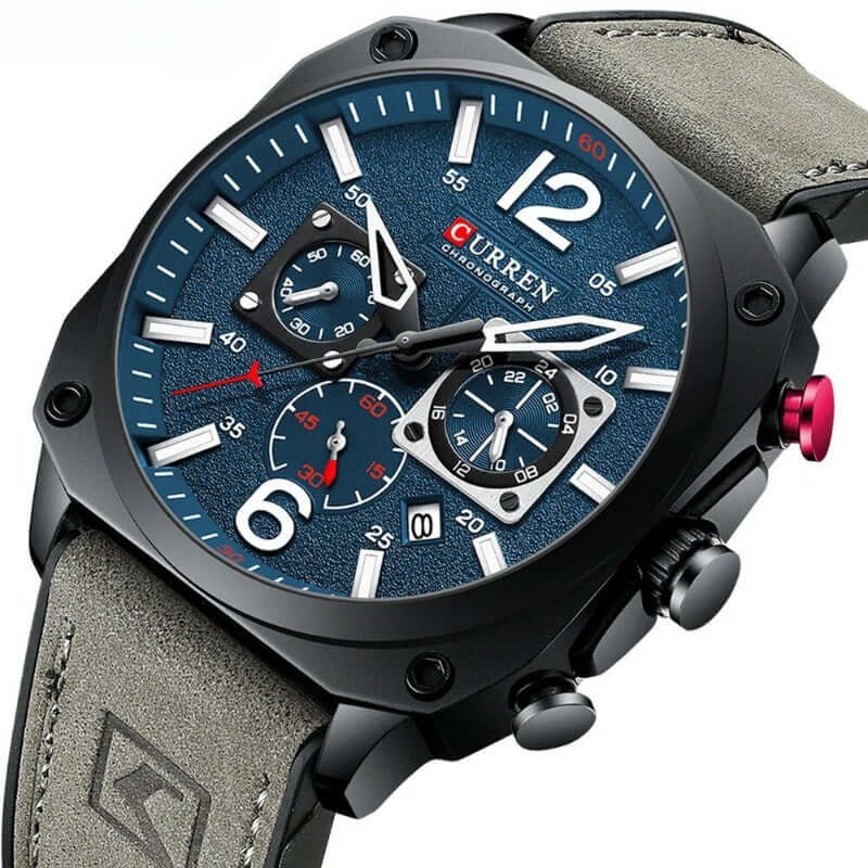Elegant läderkvarts vattentät armbandsur