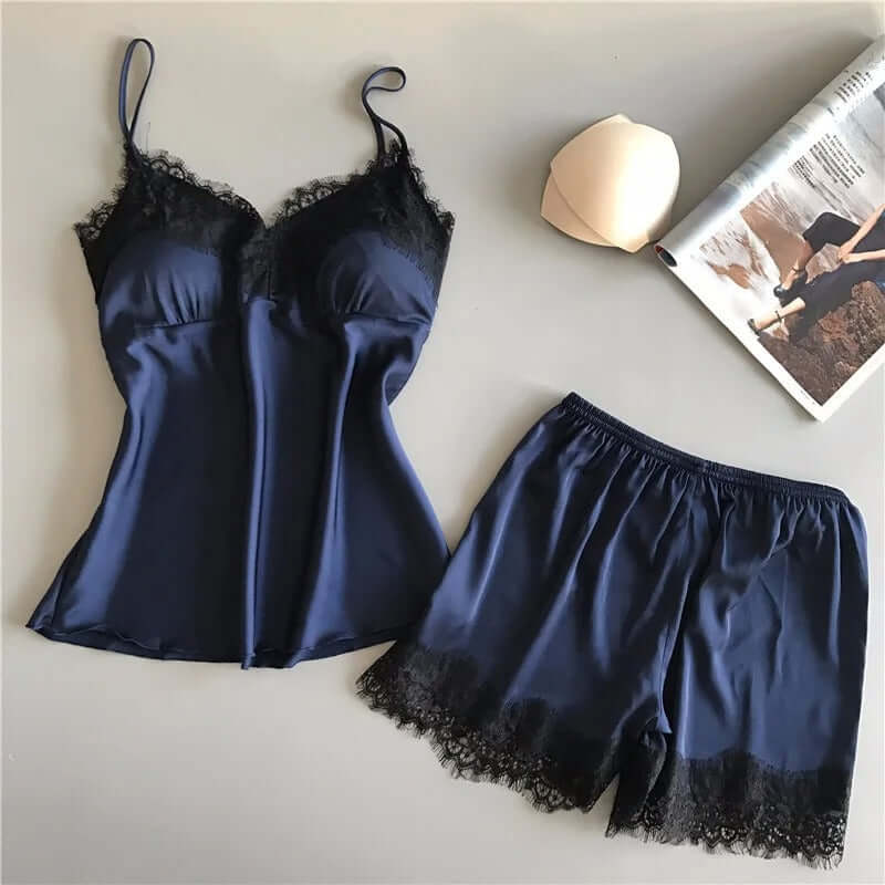 Satin Pyjamas Set med V-ringning