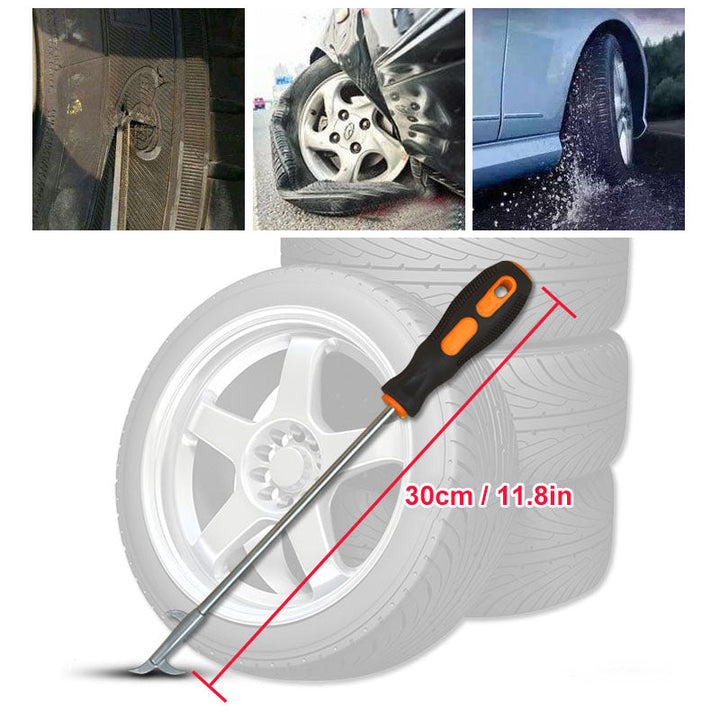 "Däckrengöringskrok av zinklegering & stål med ergonomiskt handtag och integrerad borste för effektiv däckvård."